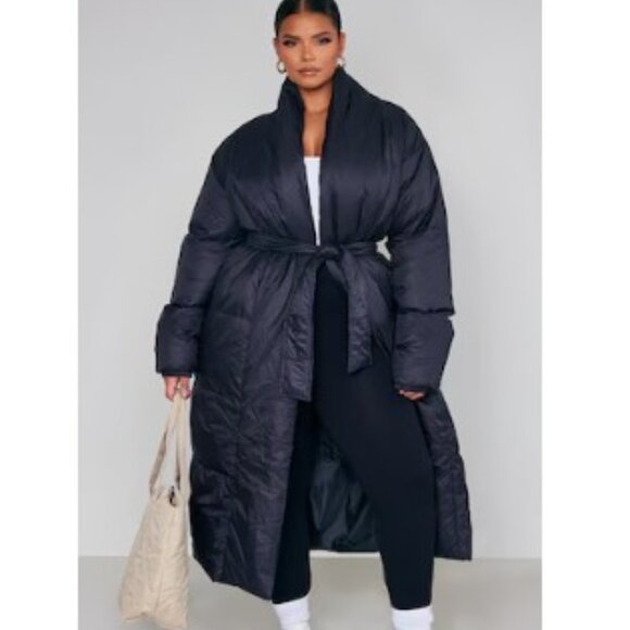 NWT PrettyLittleThing Oversized Longline Puffer Coat, Black, XXL - Picture 2 of 12